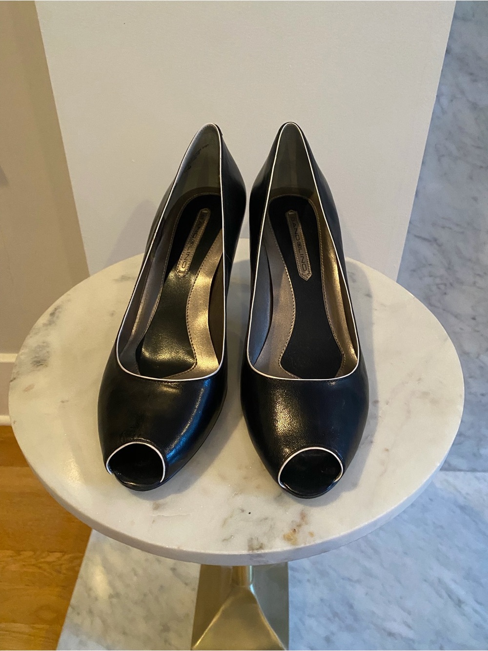Bandolino Black Peep-Toe Pumps with White Trim